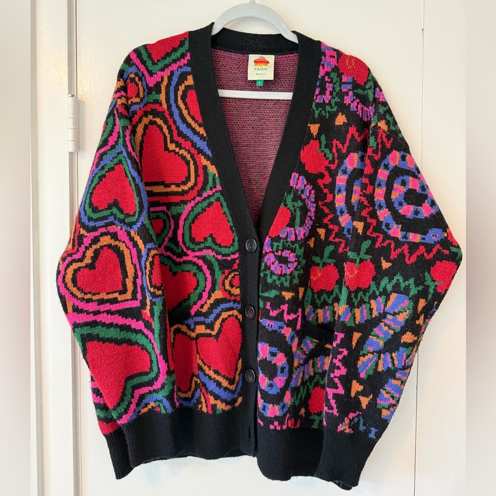 FARM Rio Snake Hearts cardigan in size Small.